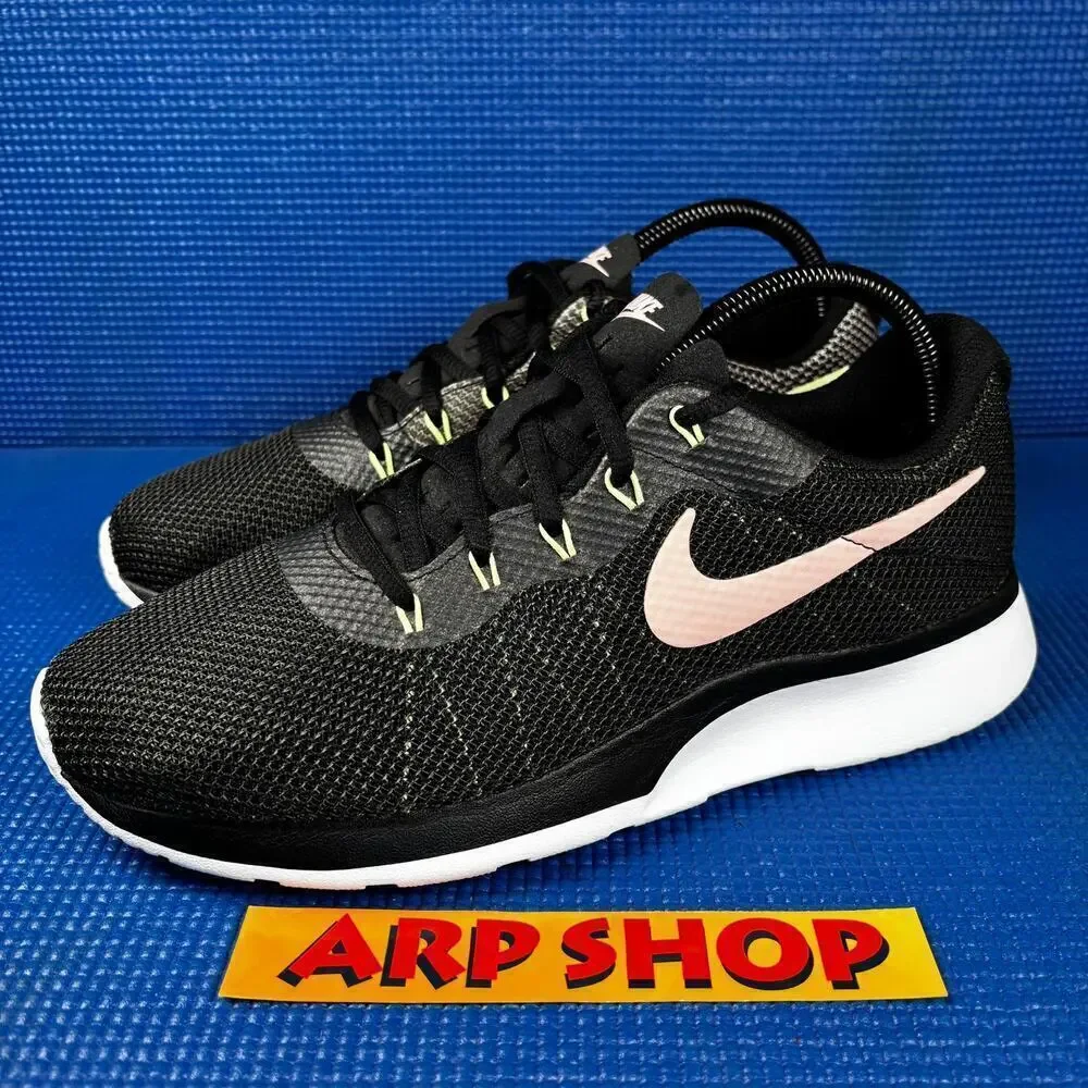 🔴 NIKE TANJUN RACER Women Size 8.5 Black Pink Athletic Running Shoes 921668-009